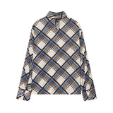 Geometric Print Button Up Blouse with Long Sleeves