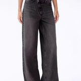 Asymmetric High-Waisted Straight-Leg Jeans in Light Wash Denim