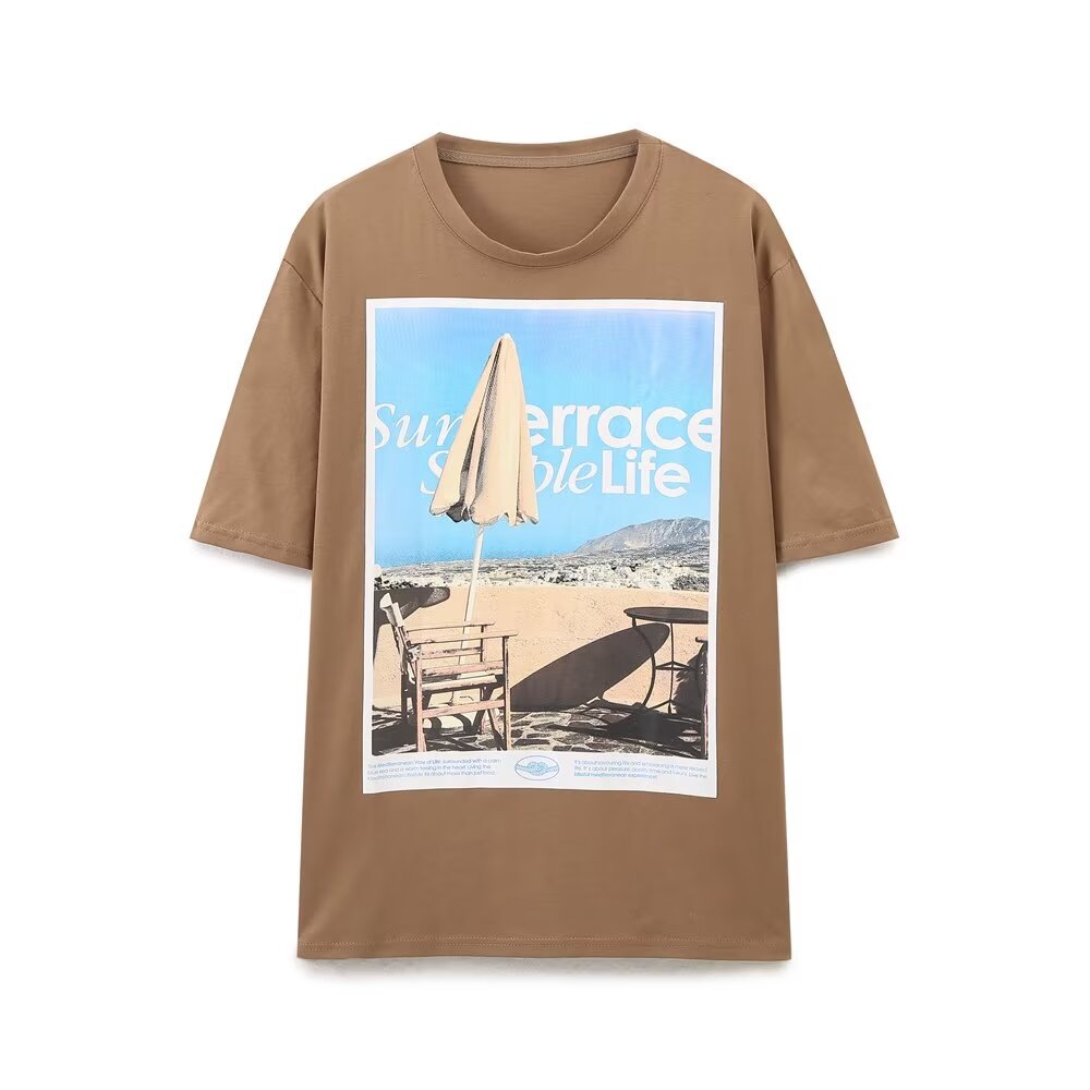 Oversized Graphic T Shirt with Retro Travel Print