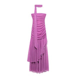 One Shoulder Pleated Maxi Dress with Draped Waist