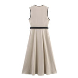 Elegant Sleeveless Pleated Maxi Dress with Belted Waist
