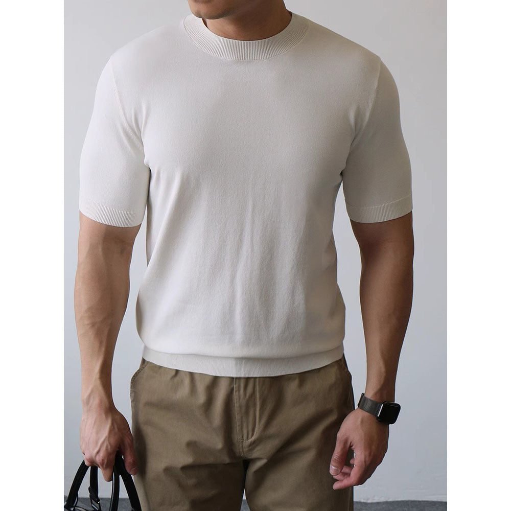 Orizelle | Men’s Mock Neck Knit T-Shirt – Fitted Short Sleeve