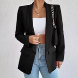 Tailored Black Blazer with Notched Lapel and Flap Pockets