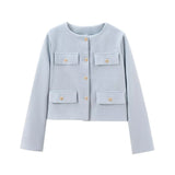 Elegant Textured Button-Up Cropped Jacket