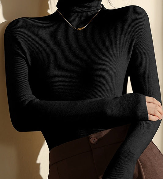 High Neck Slim Fit Knit Top – Seamless Warm Layer