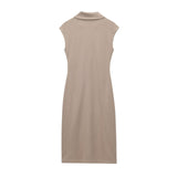 Elegant Tailored Sleeveless Midi Dress with Button Detail