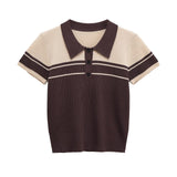 Women Contrast Trim Knit Polo Top Slim Fit