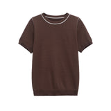 Classic Crew Neck Short Sleeve T Shirt with Contrast Trim