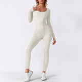 Scoop Neck Long Sleeve Ribbed Jumpsuit