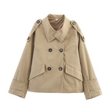 Double Breasted Cropped Trench Jacket with Belt