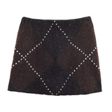 Women's Plaid Oversized Sweater and Mini Skirt Knit Set