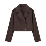 Double Breasted Cropped Trench Jacket with Structured Collar