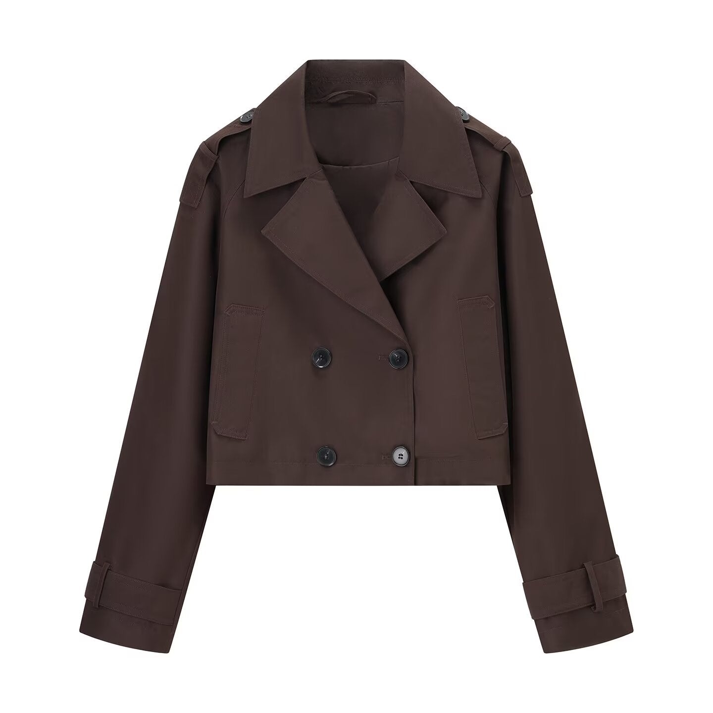 Double Breasted Cropped Trench Jacket with Structured Collar