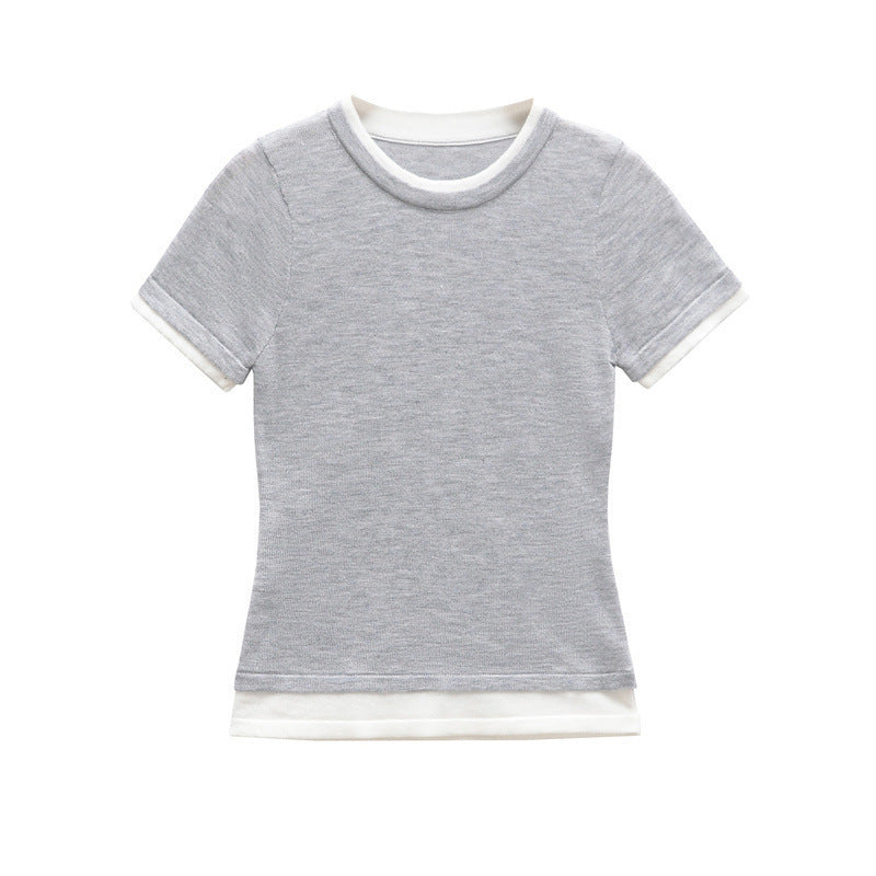 Classic Crew Neck Short Sleeve T Shirt with Contrast Trim
