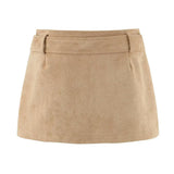 High Waist Suede Mini Skirt With Belt Elegant Casual Style