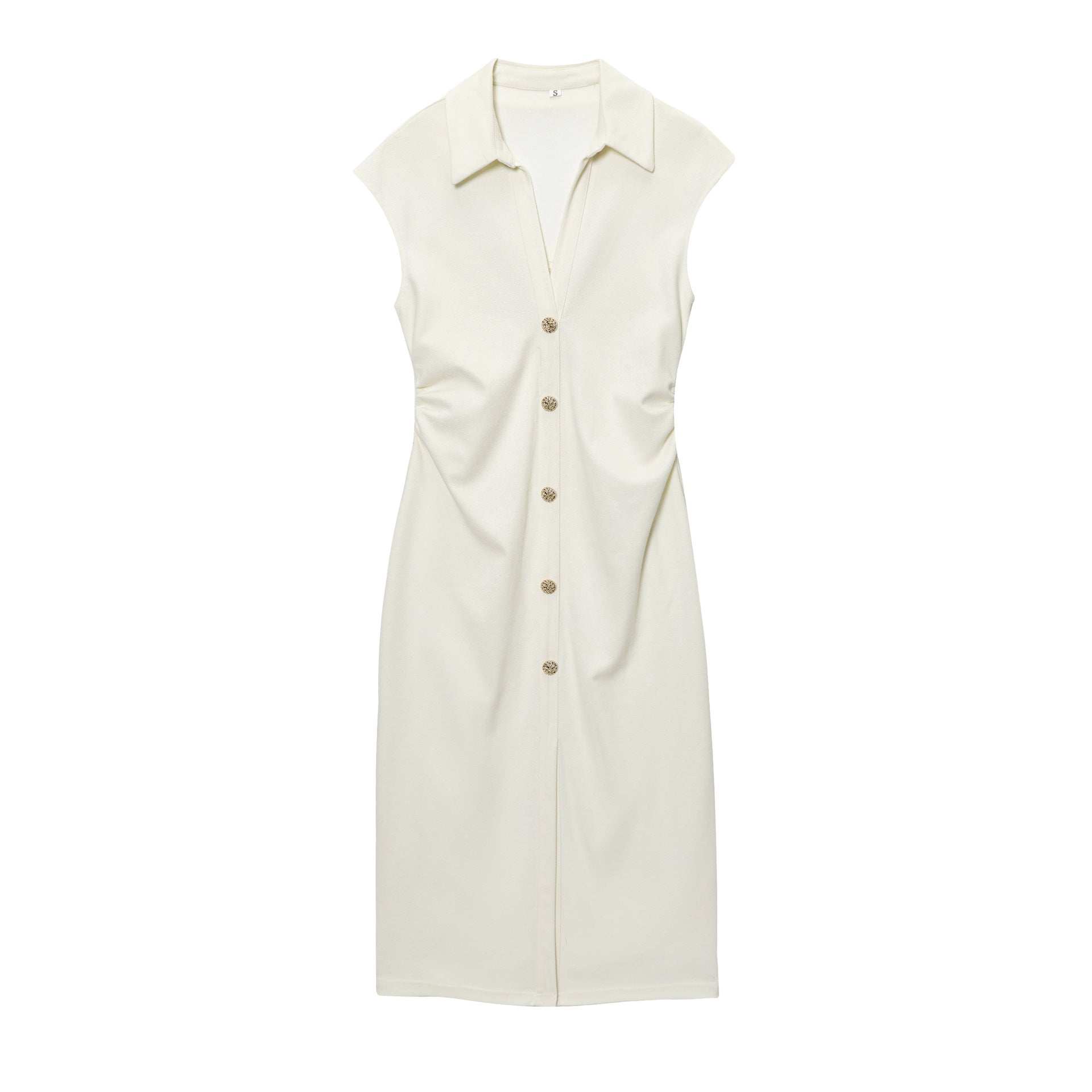 Elegant Tailored Sleeveless Midi Dress with Button Detail