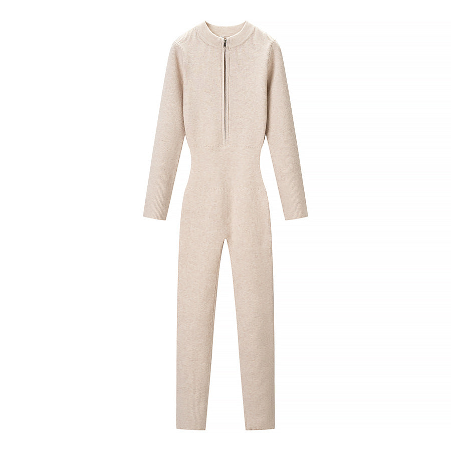 Zip Front Slim Fit Jumpsuit Long Sleeve