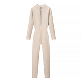Zip Front Slim Fit Jumpsuit Long Sleeve
