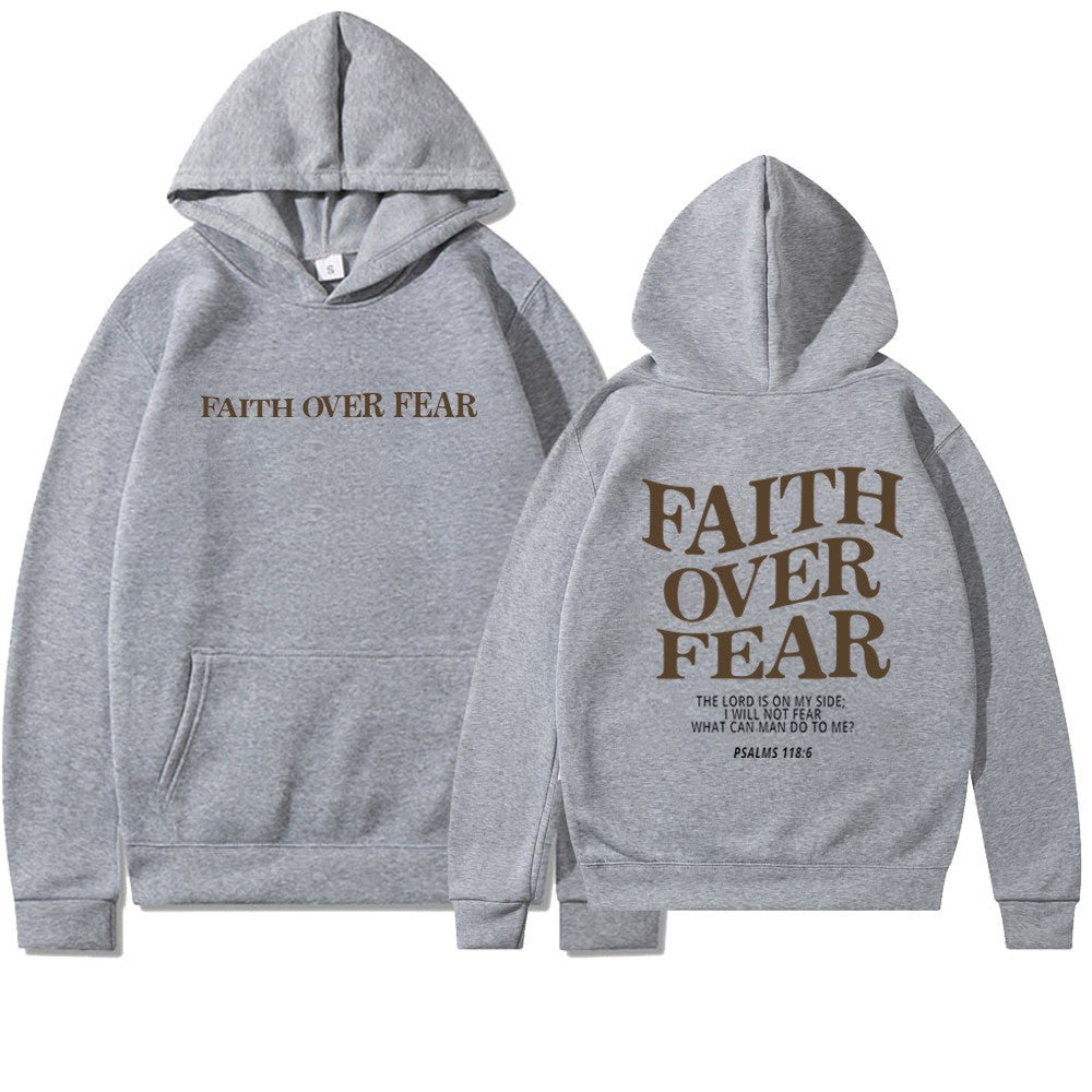Faith Over Fear Graphic Hoodie with Inspirational Back Print