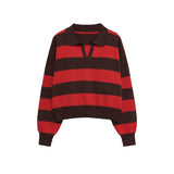 Bold Striped V Neck Women Knit Sweater