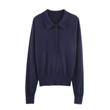 Women Ribbed Knit Polo Sweater Elegant Slim Fit Pullover