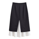 Elegant Two Layer Midi Skirt Flowy High Waist Style