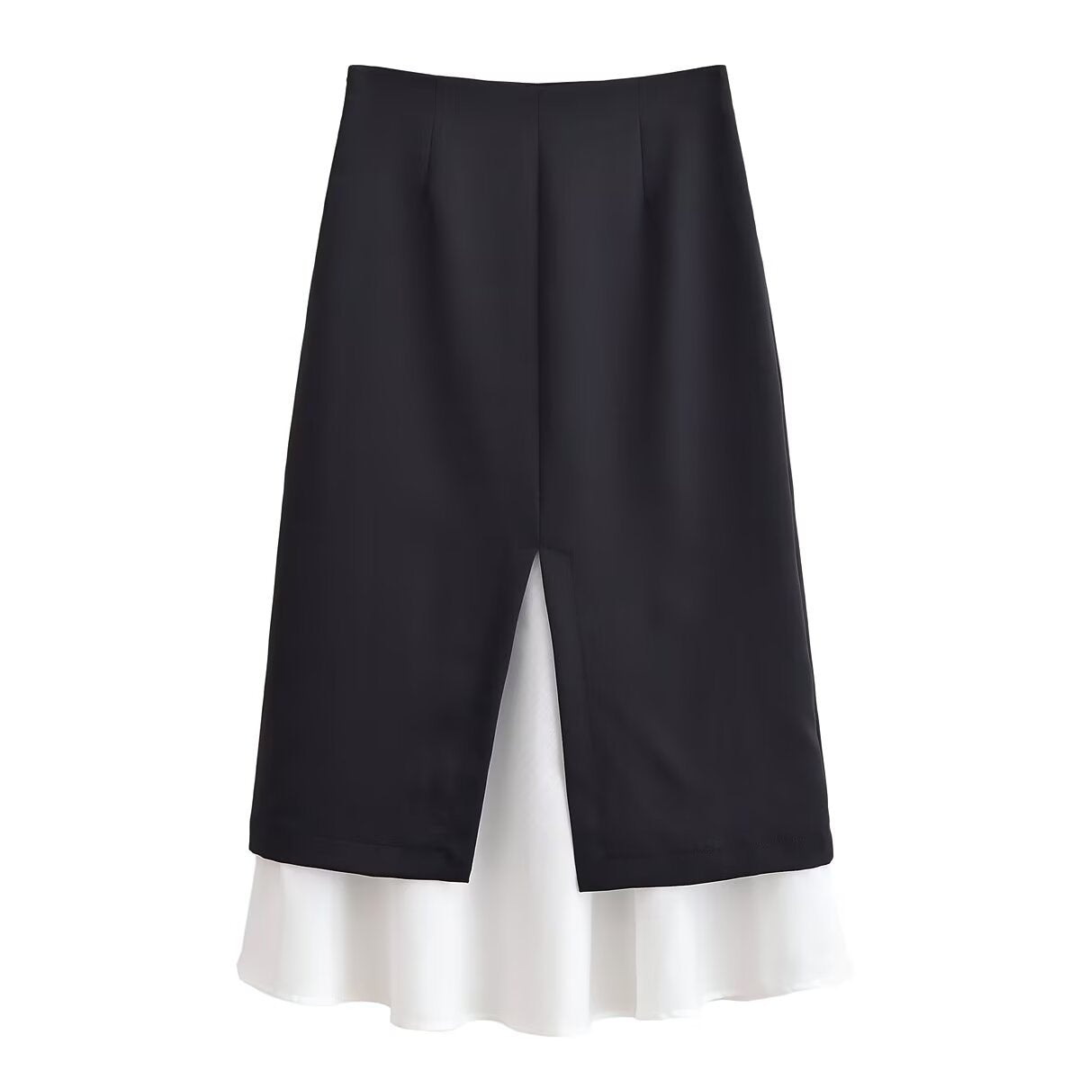 Elegant Two Layer Midi Skirt Flowy High Waist Style