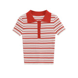 Slim Fit Striped Short Sleeve Women Polo Shirt