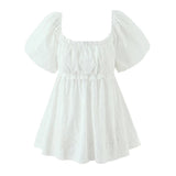 Square Neck Puff Sleeve Mini Dress with Flowy Silhouette