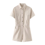 Short Sleeve Button Up Utility Romper