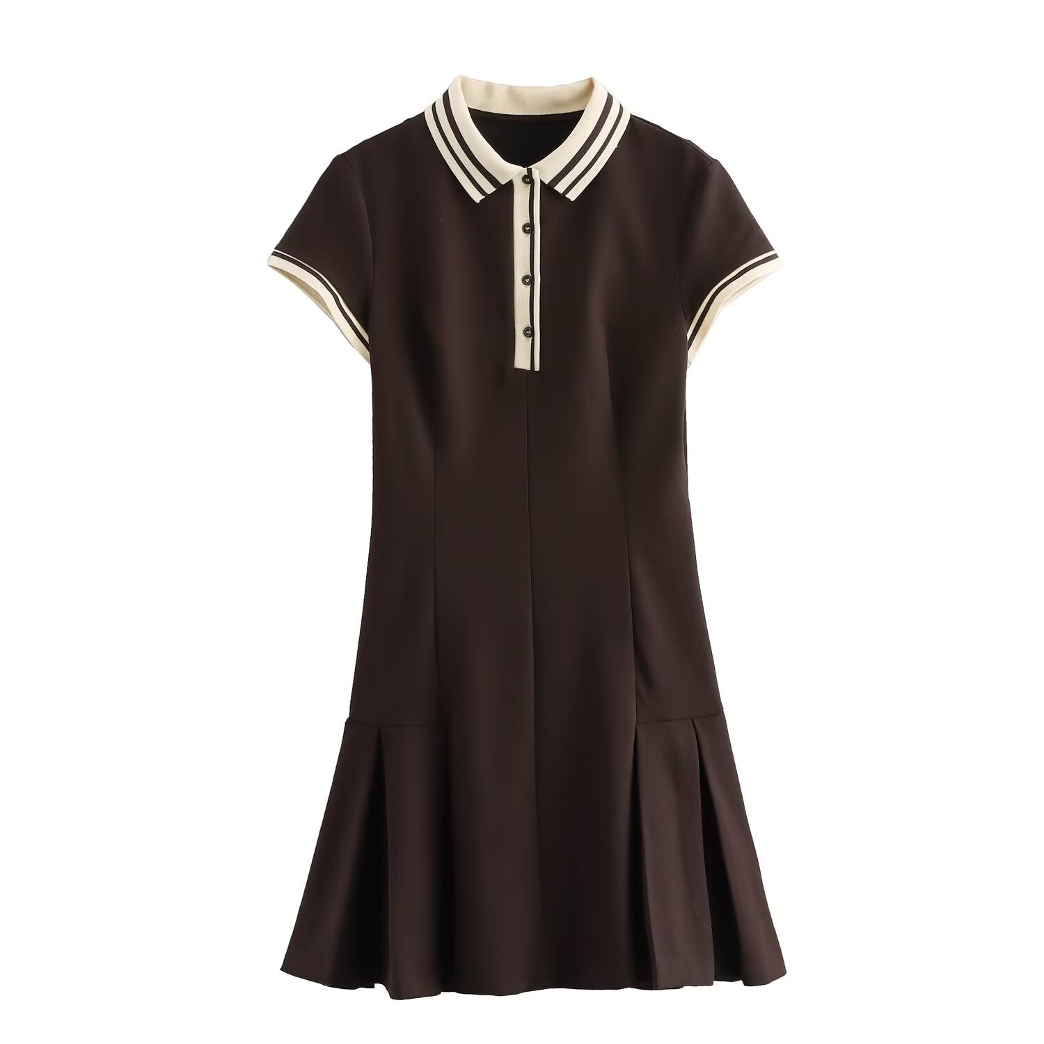 Contrast Trim Polo Collar Mini Dress with Short Sleeves