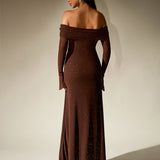 Off-Shoulder Flounce Sleeve Sequin Maxi Dress