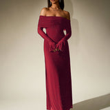 Off-Shoulder Flounce Sleeve Sequin Maxi Dress