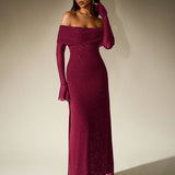 Off-Shoulder Flounce Sleeve Sequin Maxi Dress