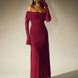 Off-Shoulder Flounce Sleeve Sequin Maxi Dress