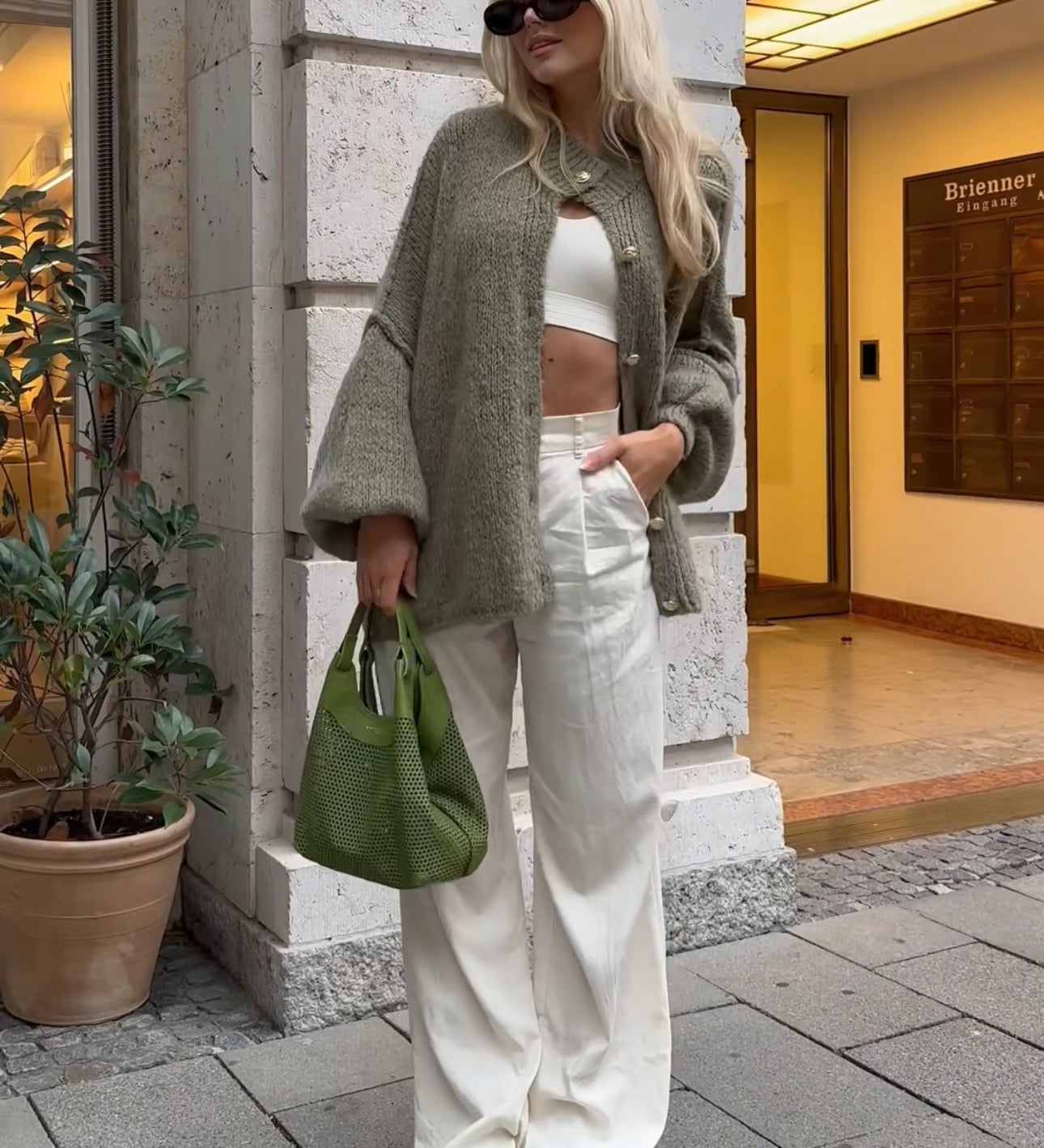 Oversized Knitted Cardigan with Gold Button Detail