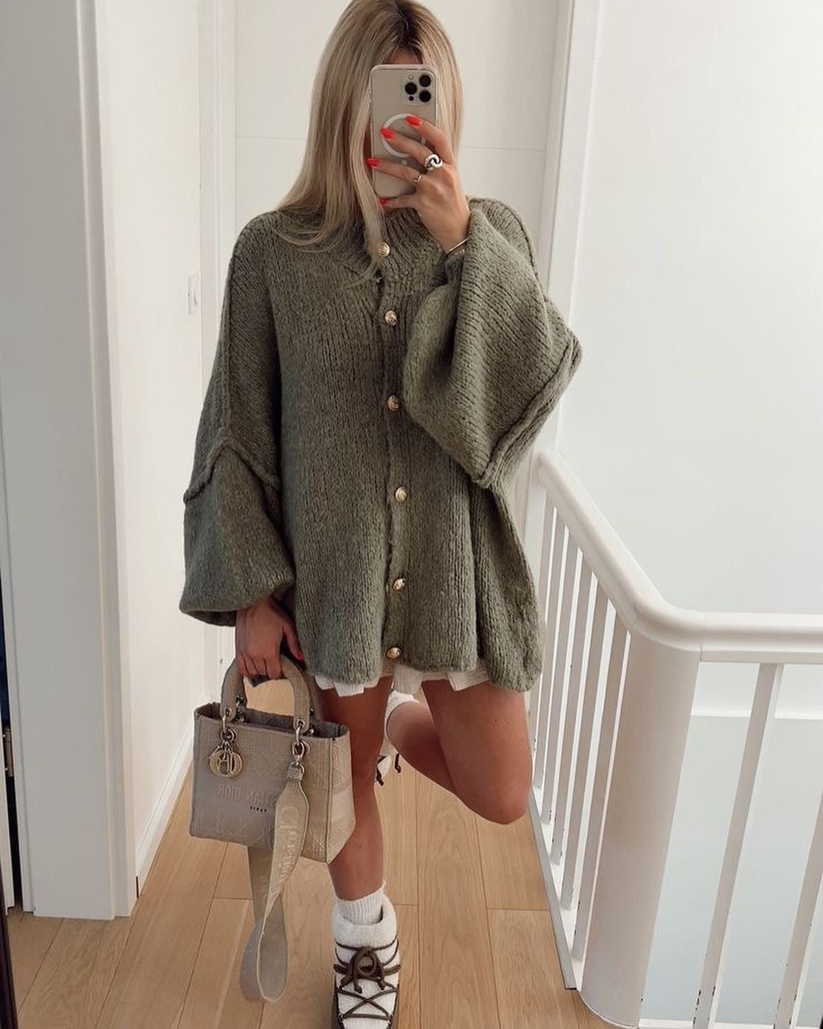 Oversized Knitted Cardigan with Gold Button Detail