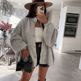 Oversized Knitted Cardigan with Gold Button Detail