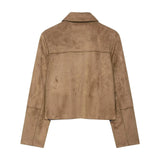 Retro Faux Suede Jacket with Front Flap Pockets