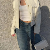 Elegant Textured Button-Up Cropped Jacket