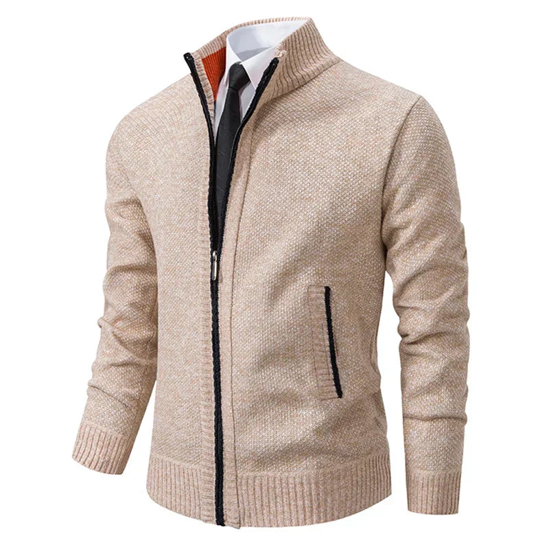 Orizelle | Men’s Zip-Up Knit Cardigan – Tailored Fit with High Collar & Modern Elegance