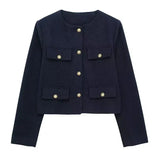 Elegant Textured Button-Up Cropped Jacket