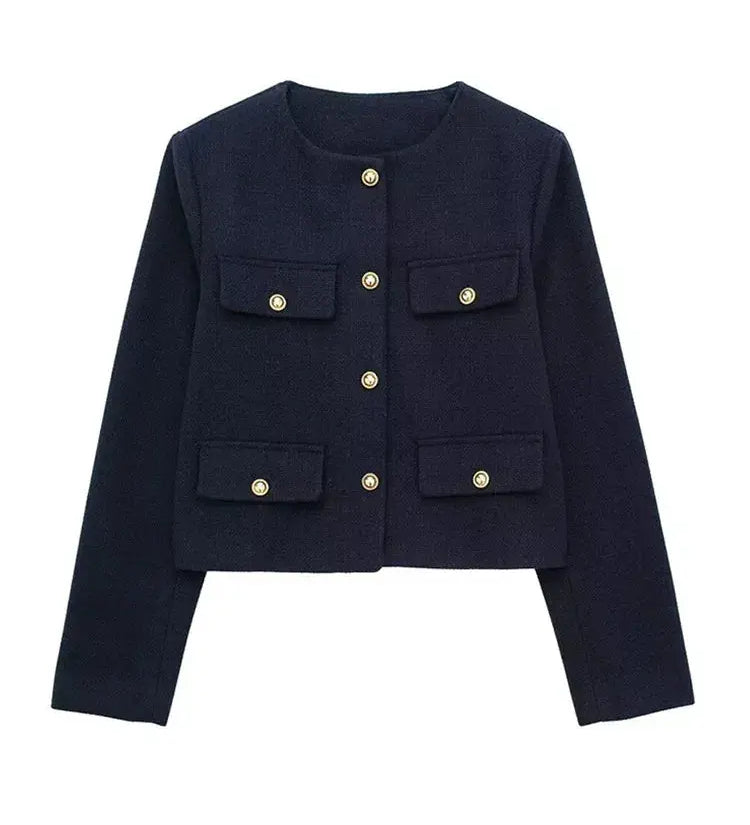 Elegant Textured Button-Up Cropped Jacket