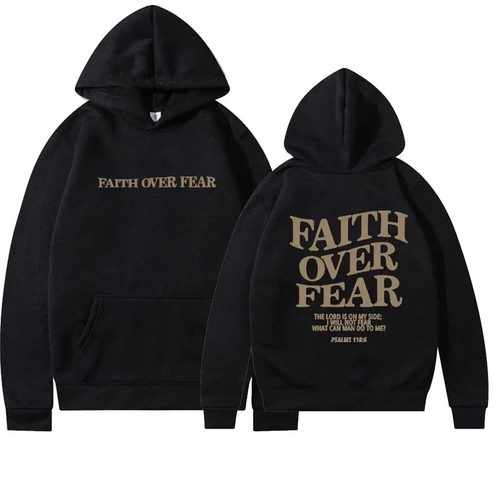Faith Over Fear Graphic Hoodie with Inspirational Back Print