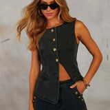 Sleeveless Denim Co-Ord Set with Wide-Leg Trousers