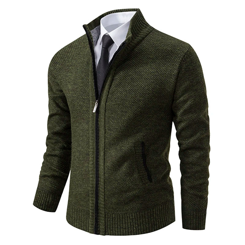 Orizelle | Men’s Zip-Up Knit Cardigan – Tailored Fit with High Collar & Modern Elegance