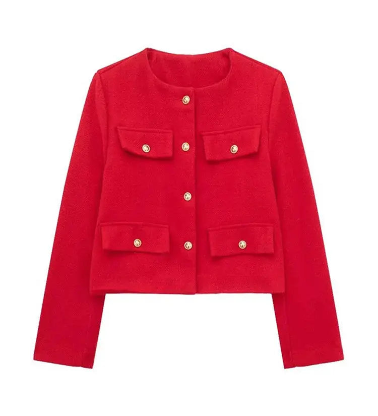 Elegant Textured Button-Up Cropped Jacket