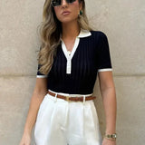 Classic Contrast Collar Knit Polo Top