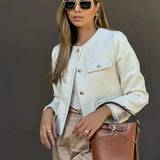 Elegant Textured Button-Up Cropped Jacket