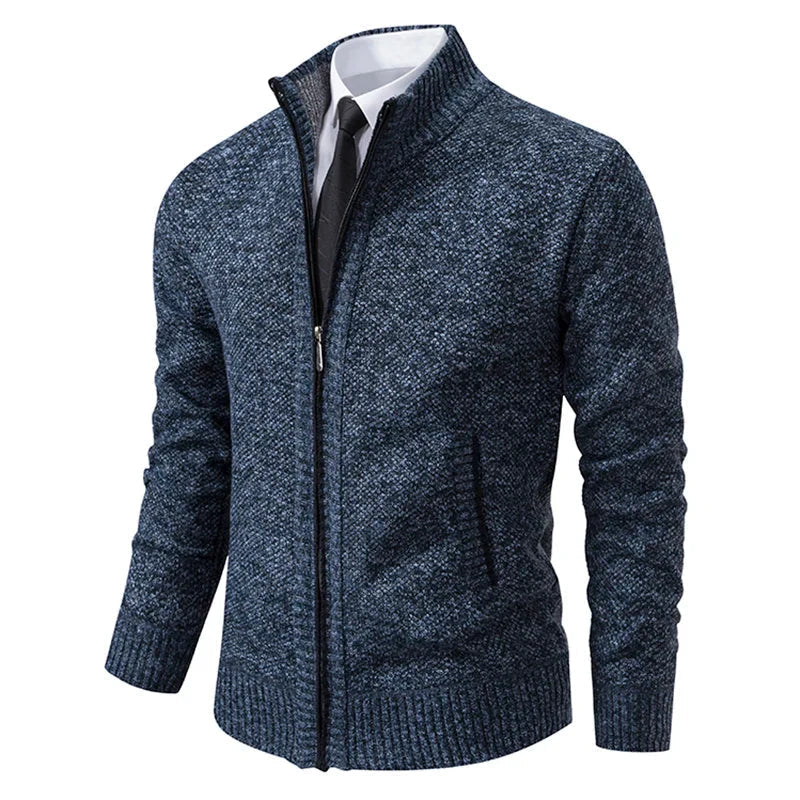 Orizelle | Men’s Zip-Up Knit Cardigan – Tailored Fit with High Collar & Modern Elegance